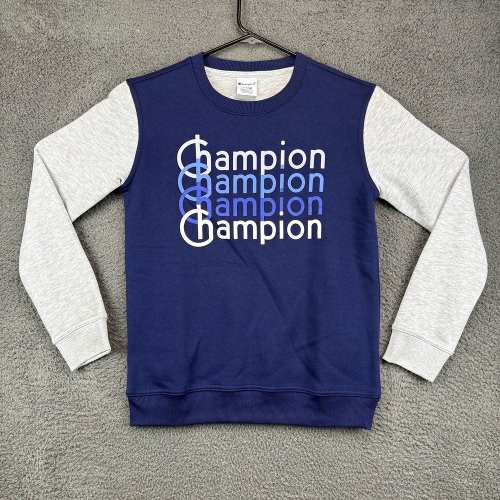 Champion Kids Size L 14 16 Navy Blue Gray Long Sleeve Crewneck Sweatshirt
